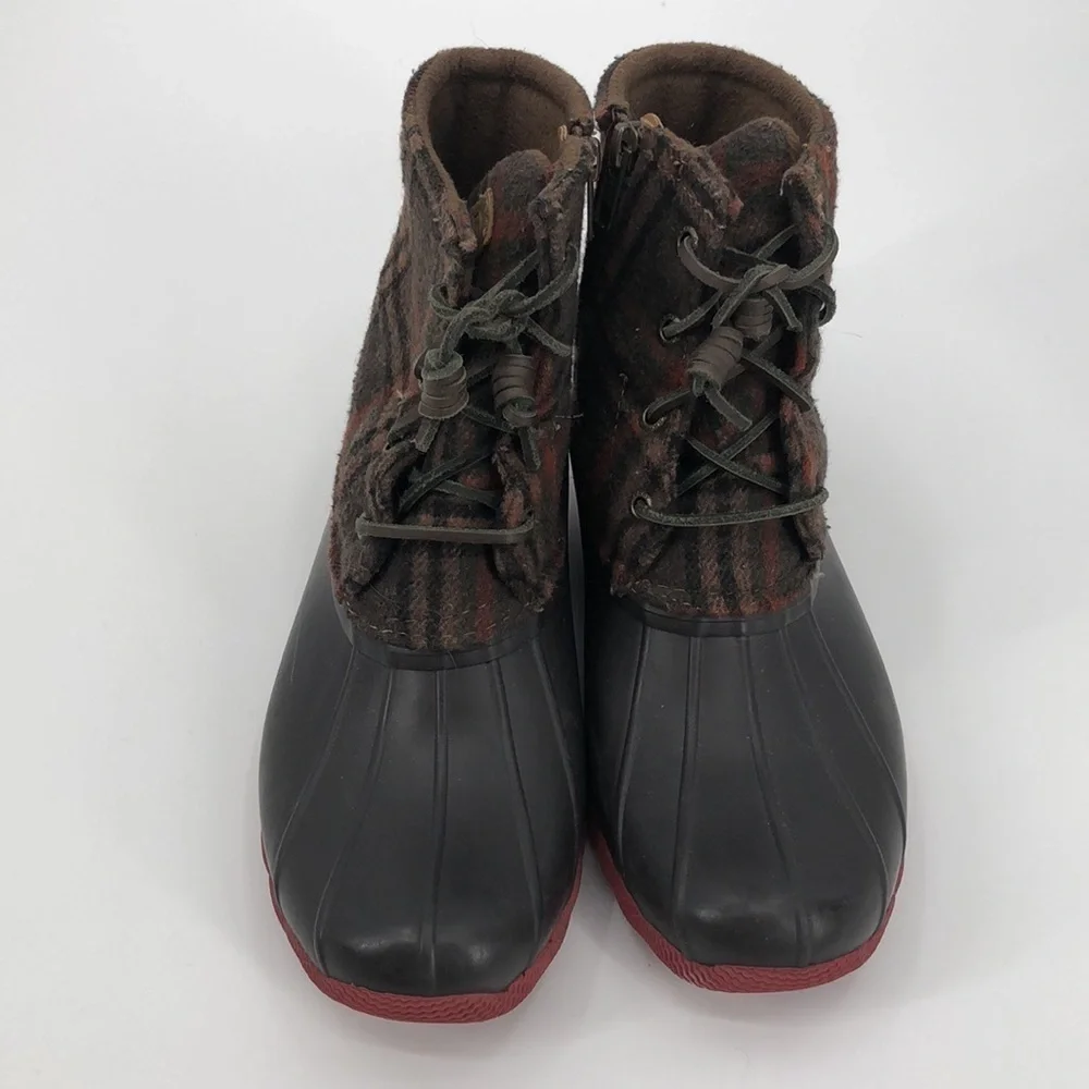 Sperry Wool Plaid Tartan Salt Water Duck Boots Size 8M STS95922 Zipper, Laces